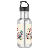 Bloemen Folk Vogel met Pastel Boho Charm Waterfles (Achterkant)