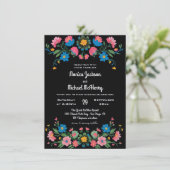 Bloemen Folk Zwart Mexico Cinco de Mayo Huwelijk Kaart (Staand voorkant)