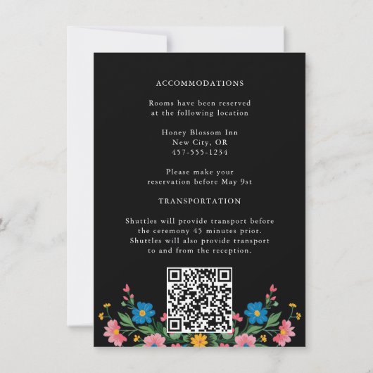 Bloemen Folk Zwart Mexico Cinco de Mayo Huwelijk Kaart (Achterkant)