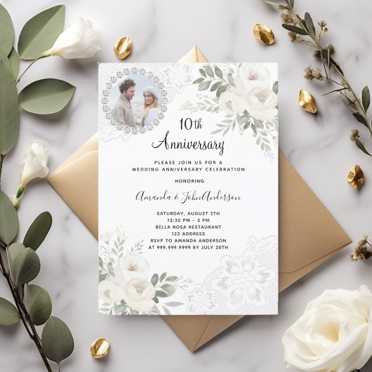 Bloemen foto 10e huwelijksverjaardag kaart