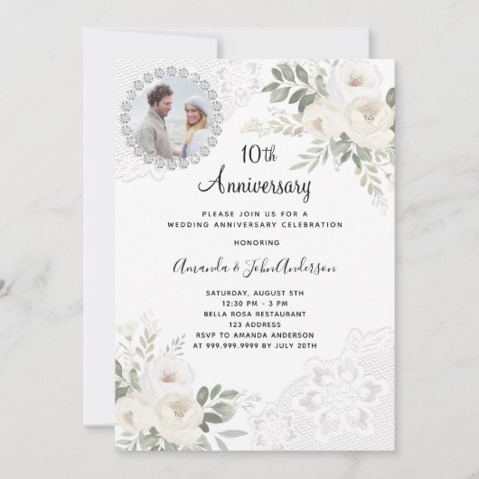 Bloemen foto 10e huwelijksverjaardag kaart (Voorkant)
