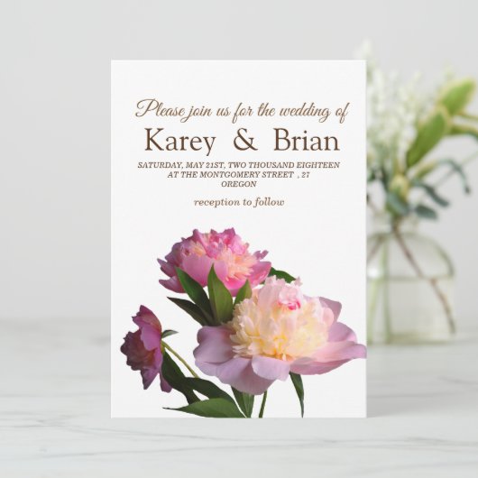 Bloemen Foto Bruiloft Kaart Pioenbloemen (Staand voorkant)