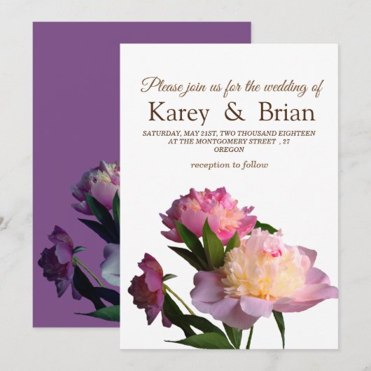 Bloemen Foto Bruiloft Kaart Pioenbloemen (Voorkant / Achterkant)