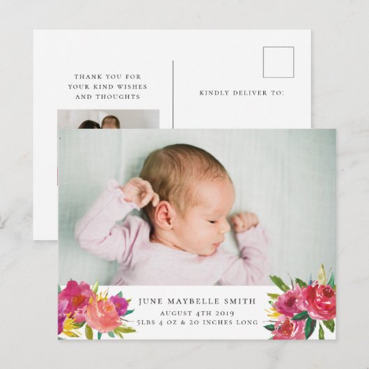 Bloemen Foto Geboorteaankondiging Postkaart (Voorkant / Achterkant)
