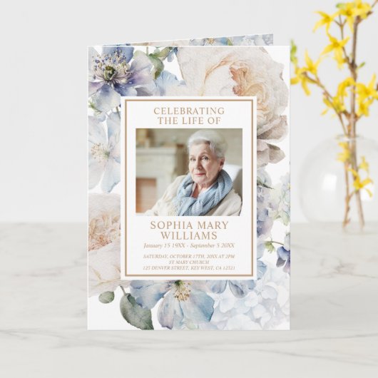 Bloemen Foto Memorial Begrafenisprogramma's Kaart (Gele Bloem)