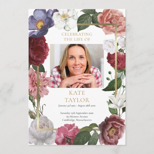 Bloemen Foto-orde van de dienst rouwprogramma Programmakaart (Voorkant)