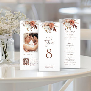 Bloemen Foto QR Trifold Trouwmenu Tafel No
