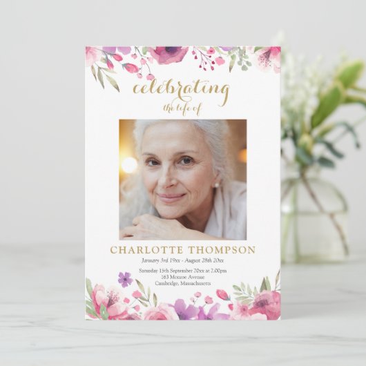 Bloemen Foto Rouwplechtigheid Order Of Service Programmakaart (Staand voorkant)