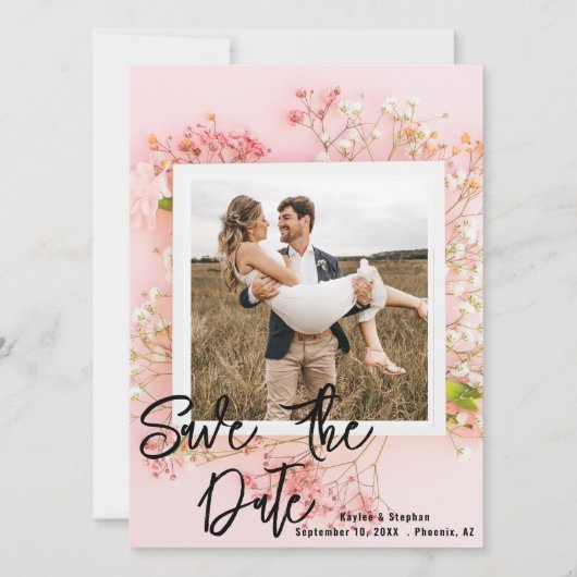 Bloemen Foto Save The Dates - Roze & Elegant! Date (Voorkant)