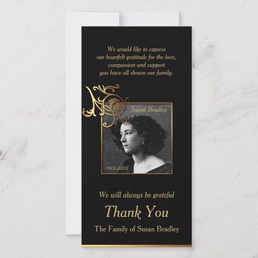 Bloemen Foto Sympathie Bedankt met gouden rand (Voorkant)