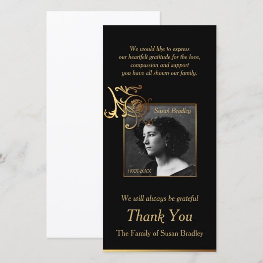 Bloemen Foto Sympathie Bedankt met gouden rand (Voorkant / Achterkant)