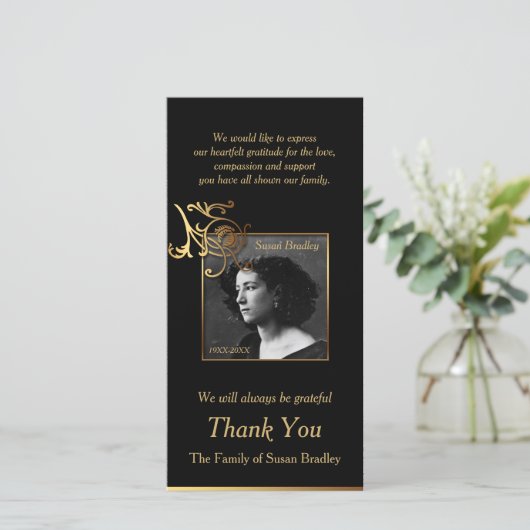 Bloemen Foto Sympathie Bedankt met gouden rand (Staand voorkant)