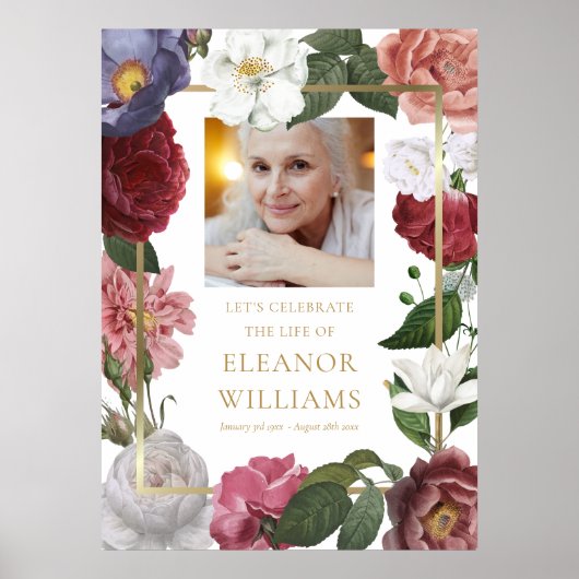 Bloemen Foto Viering van het Leven Rouwkaart Poster (Voorkant)