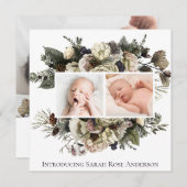 Bloemen Fotocollage Geboorteaankondiging Kaart (Voorkant / Achterkant)