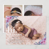 Bloemen Fotocollage Geboorteaankondiging Kaart (Voorkant / Achterkant)