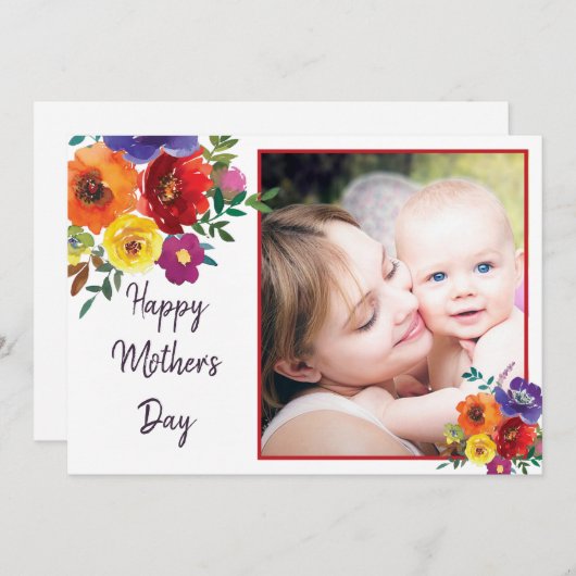 Bloemen fotolijst Moederdag kaart (Voorkant / Achterkant)