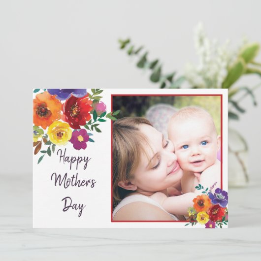 Bloemen fotolijst Moederdag kaart (Staand voorkant)