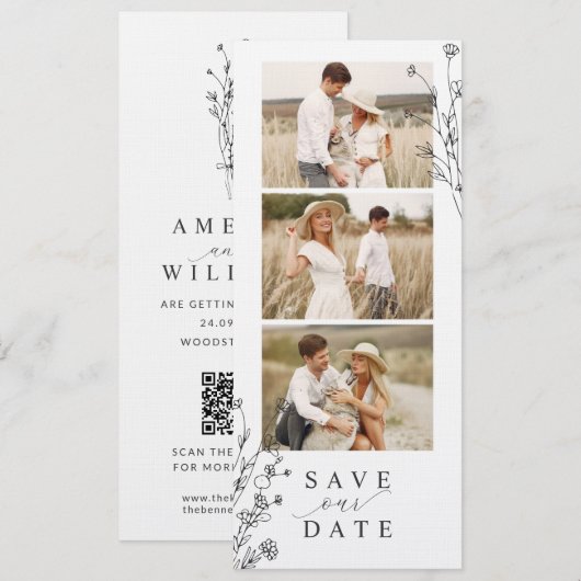 Bloemen Fotostrip Fotohokje Save The Date (Voorkant / Achterkant)