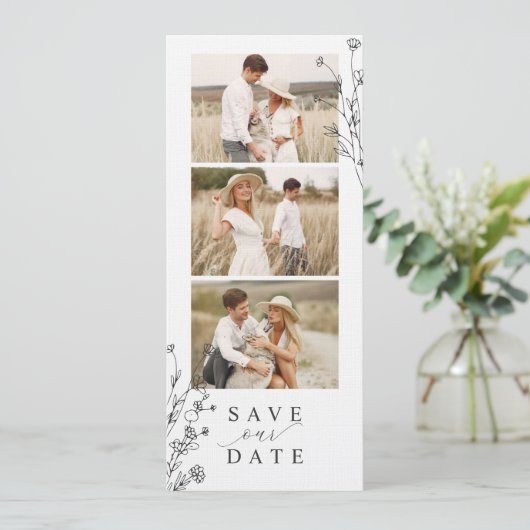 Bloemen Fotostrip Fotohokje Save The Date (Staand voorkant)