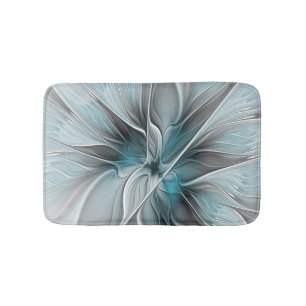 Bloemen Fractal Modern Abstract Bloemblauw Grijs Badmat