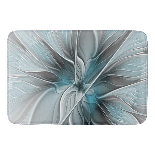 Bloemen Fractal Modern Abstract Bloemblauw Grijs Badmat (Voorkant)