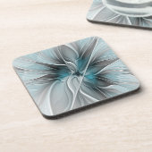 Bloemen Fractal Modern Abstract Bloemblauw Grijs Bier Onderzetter (Linkerzijde)