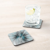 Bloemen Fractal Modern Abstract Bloemblauw Grijs Bier Onderzetter (Rechterzijde)
