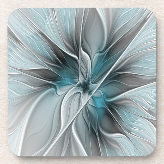Bloemen Fractal Modern Abstract Bloemblauw Grijs Bier Onderzetter (Voorkant)