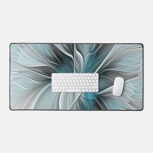 Bloemen Fractal Modern Abstract Bloemblauw Grijs Bureaumat (Keyboard & Muis)
