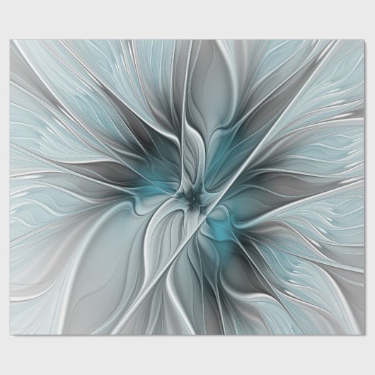 Bloemen Fractal Modern Abstract Bloemblauw Grijs Cadeaupapier (Vlak)