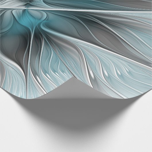 Bloemen Fractal Modern Abstract Bloemblauw Grijs Cadeaupapier (Hoek)