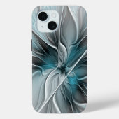 Bloemen Fractal Modern Abstract Bloemblauw Grijs Case-Mate iPhone Case (Achterkant)