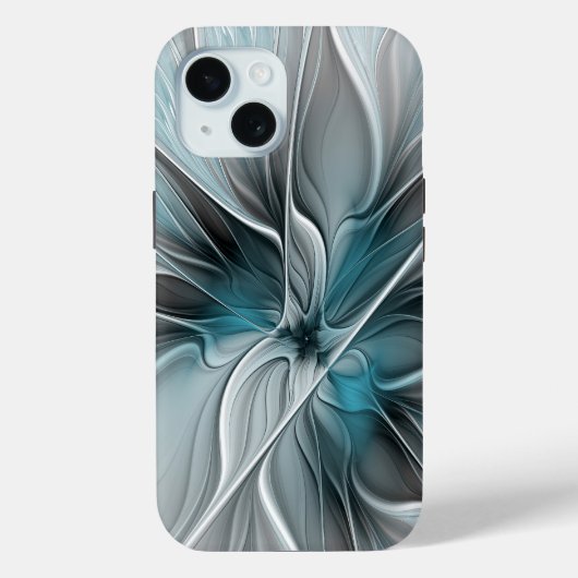 Bloemen Fractal Modern Abstract Bloemblauw Grijs Case-Mate iPhone Case (Achterkant)