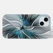 Bloemen Fractal Modern Abstract Bloemblauw Grijs Case-Mate iPhone Case (Achterkant (horizontaal))