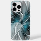 Bloemen Fractal Modern Abstract Bloemblauw Grijs Case-Mate iPhone Case (Achterkant)