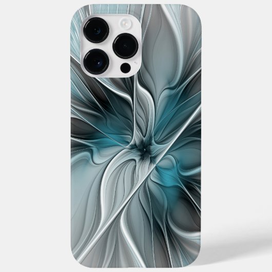 Bloemen Fractal Modern Abstract Bloemblauw Grijs Case-Mate iPhone Case (Achterkant)