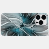 Bloemen Fractal Modern Abstract Bloemblauw Grijs Case-Mate iPhone Case (Achterkant (horizontaal))