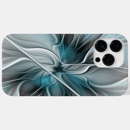 Bloemen Fractal Modern Abstract Bloemblauw Grijs Case-Mate iPhone Case (Achterkant (horizontaal))