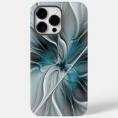 Bloemen Fractal Modern Abstract Bloemblauw Grijs Case-Mate iPhone Case (Achterkant)