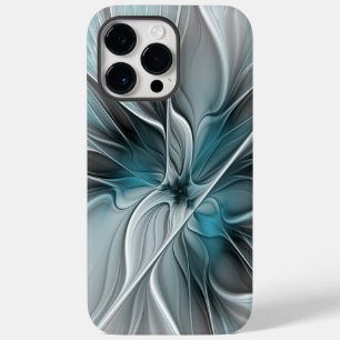 Bloemen Fractal Modern Abstract Bloemblauw Grijs Case-Mate iPhone 14 Pro Max Hoesje