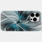 Bloemen Fractal Modern Abstract Bloemblauw Grijs Case-Mate iPhone Case (Achterkant (horizontaal))