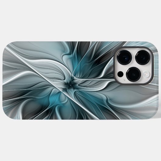 Bloemen Fractal Modern Abstract Bloemblauw Grijs Case-Mate iPhone Case (Achterkant (horizontaal))