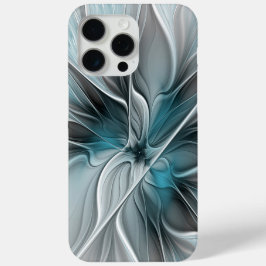 Bloemen Fractal Modern Abstract Bloemblauw Grijs iPhone 15 Pro Max Hoesje