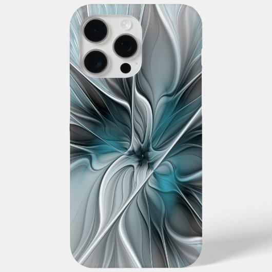 Bloemen Fractal Modern Abstract Bloemblauw Grijs Case-Mate iPhone Case (Achterkant)