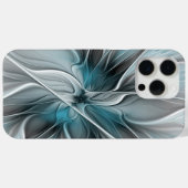 Bloemen Fractal Modern Abstract Bloemblauw Grijs Case-Mate iPhone Case (Achterkant (horizontaal))