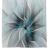 Bloemen Fractal Modern Abstract Bloemblauw Grijs Douchegordijn (Voorkant)
