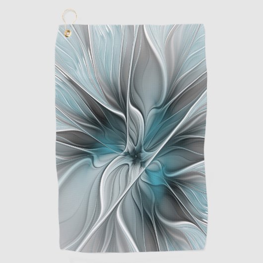 Bloemen Fractal Modern Abstract Bloemblauw Grijs Golfhanddoek (Voorkant)