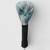 Bloemen Fractal Modern Abstract Bloemblauw Grijs Golfheadcover (Voorkant)