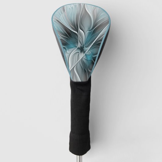 Bloemen Fractal Modern Abstract Bloemblauw Grijs Golfheadcover (Voorkant)