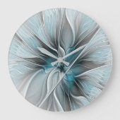 Bloemen Fractal Modern Abstract Bloemblauw Grijs Grote Klok (Voorkant)
